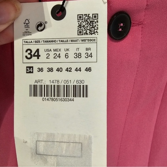 NWT Zara Pink Cropped High Waist Trouser XS - Picture 7 of 8